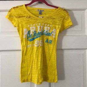 CLASSY Yellow Graphic Beach Dept Burnout Tee Small